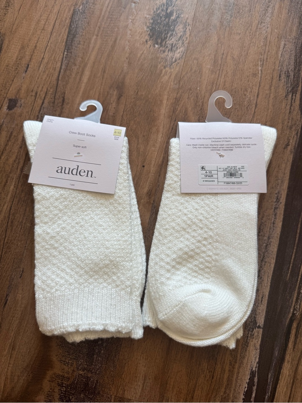 Auden White Crew Boot Socks - 2 Pair